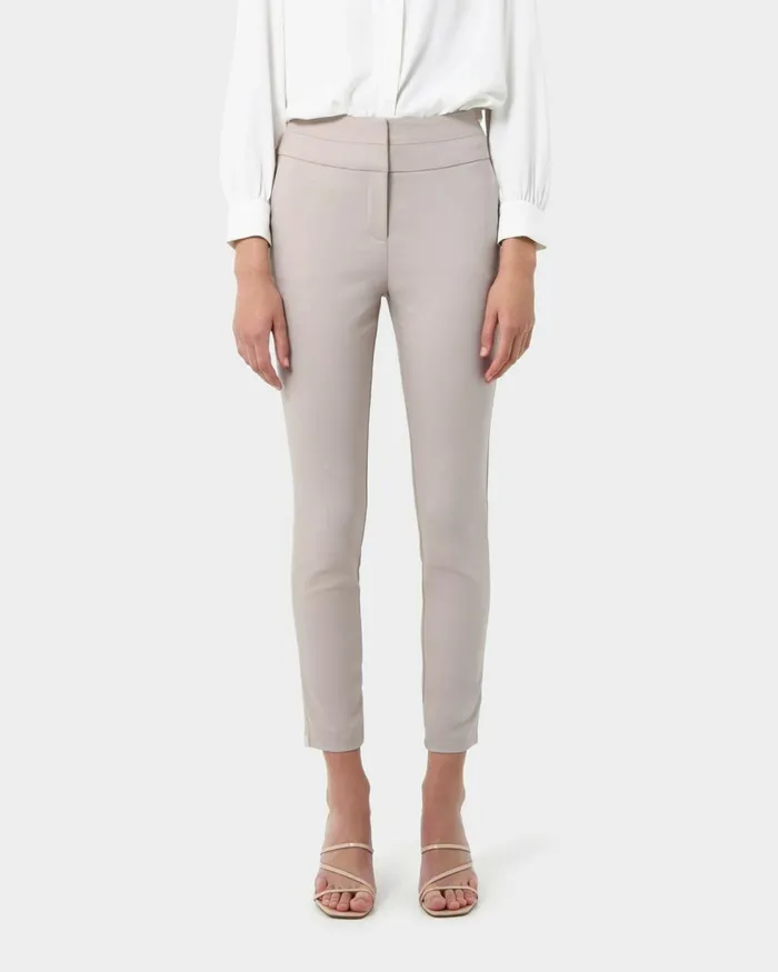 Forcast Myah Double Waistband Pants Light Grey Women Slim Leg Pants