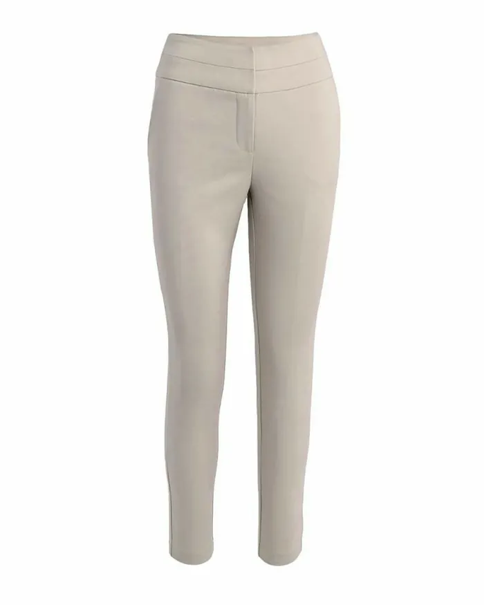 Forcast Myah Double Waistband Pants Light Grey Women Slim Leg Pants