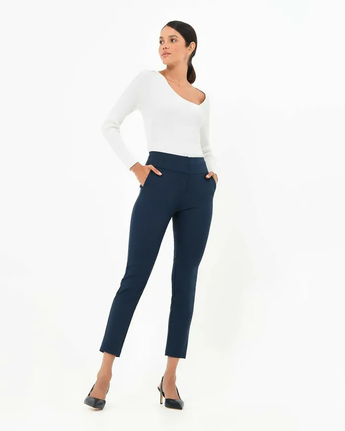 Forcast Myah Double Waistband Pants Navy Women HighWaisted Pants