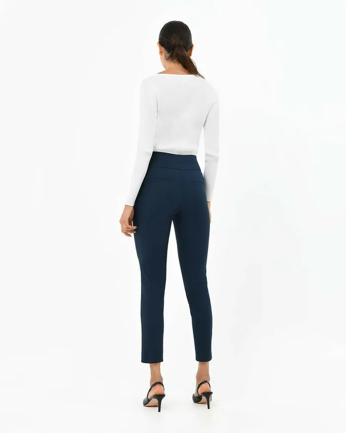 Forcast Myah Double Waistband Pants Navy Women HighWaisted Pants