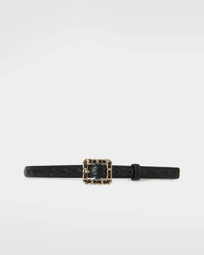 Forcast Nahla Leather Quilted Belt Creamblack Women Belts