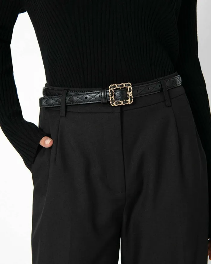 Forcast Nahla Leather Quilted Belt Creamblack Women Belts