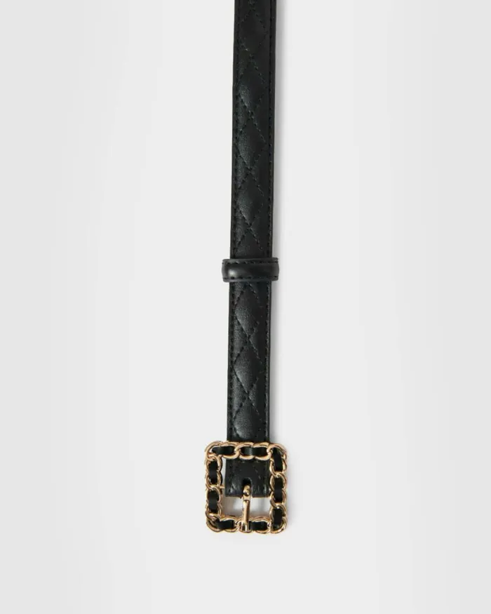 Forcast Nahla Leather Quilted Belt Creamblack Women Belts