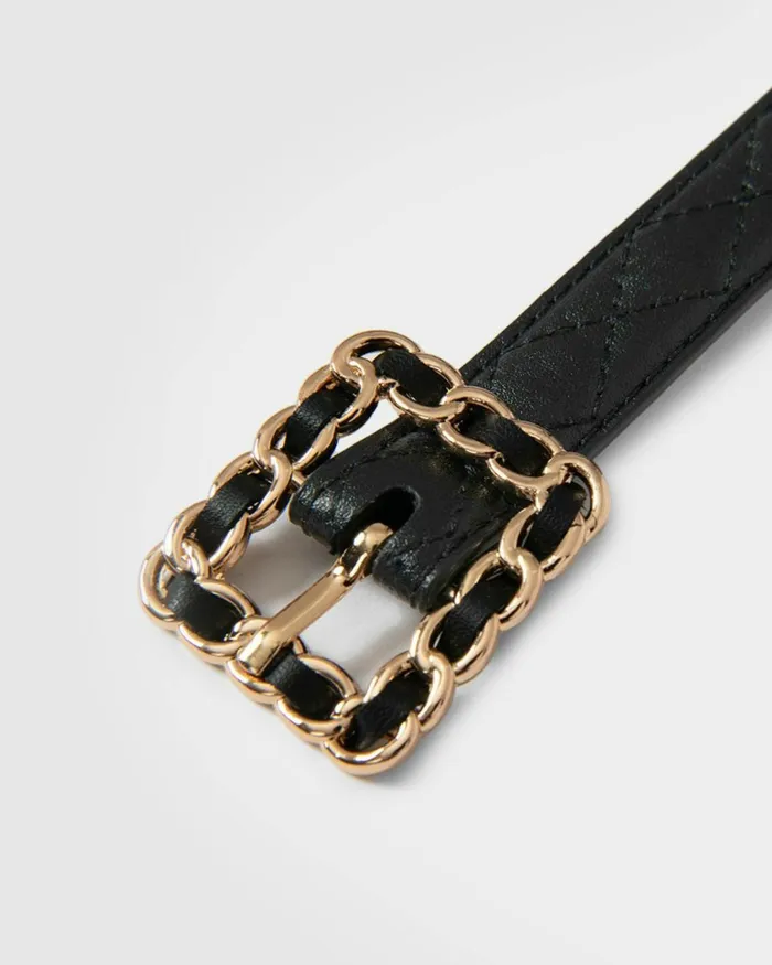 Forcast Nahla Leather Quilted Belt Creamblack Women Belts
