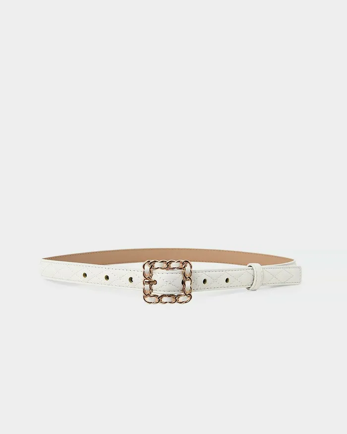 Forcast Nahla Leather Quilted Belt Creamblack Women Belts
