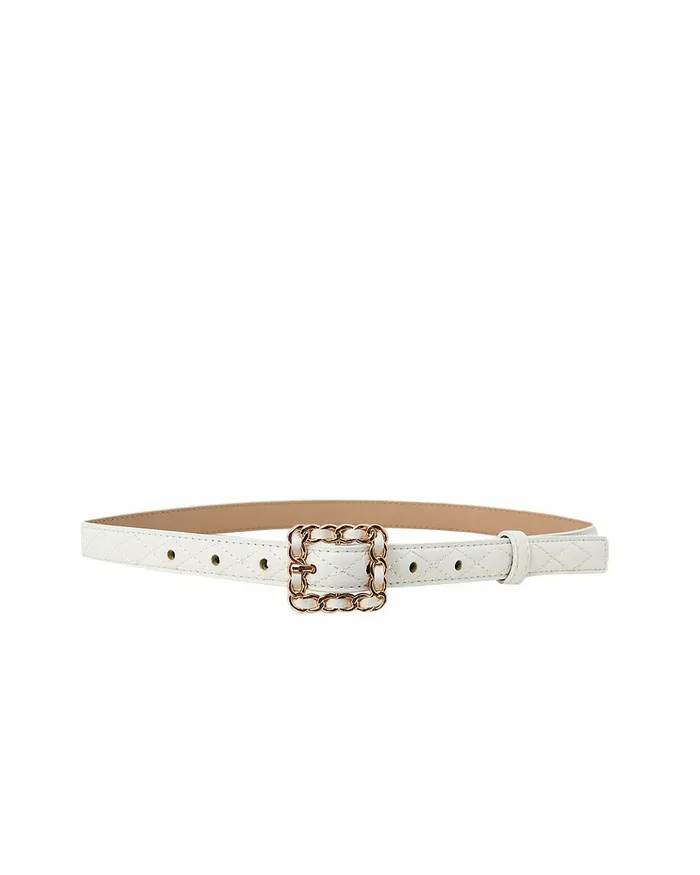 Forcast Nahla Leather Quilted Belt Creamblack Women Belts