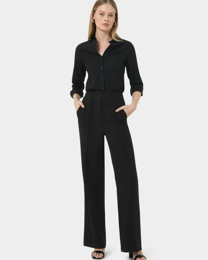 Forcast Nalani Pin Tuck Trousers Black Women HighWaisted Pants