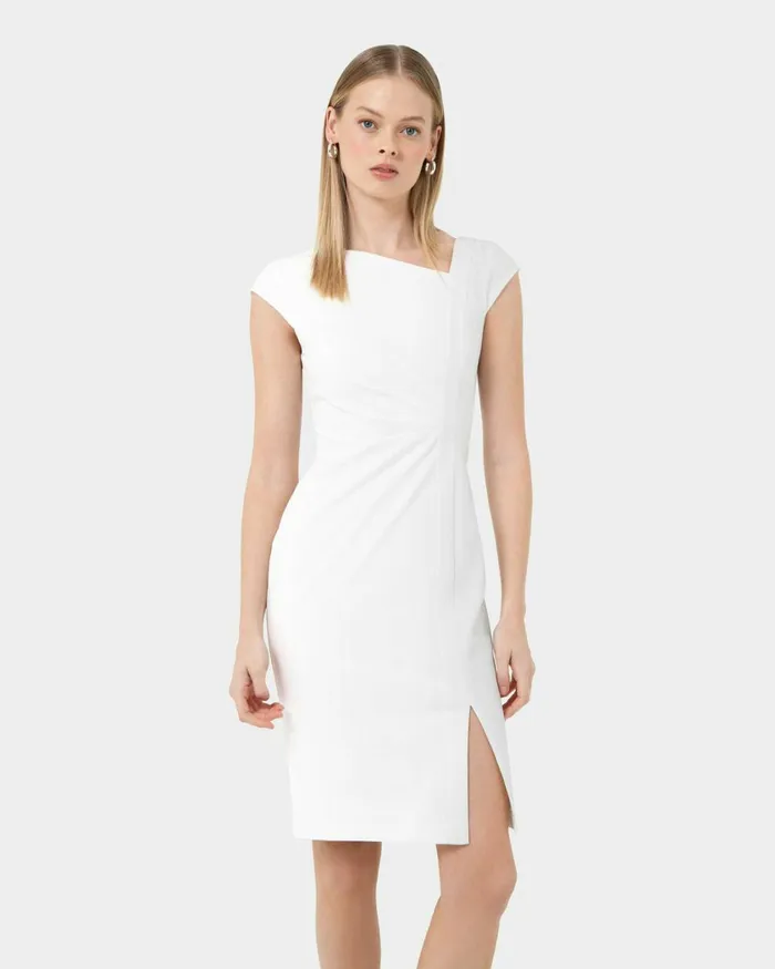 Forcast New Kenzie Asymmetric Dress Ivoryblack Women Work Dresses