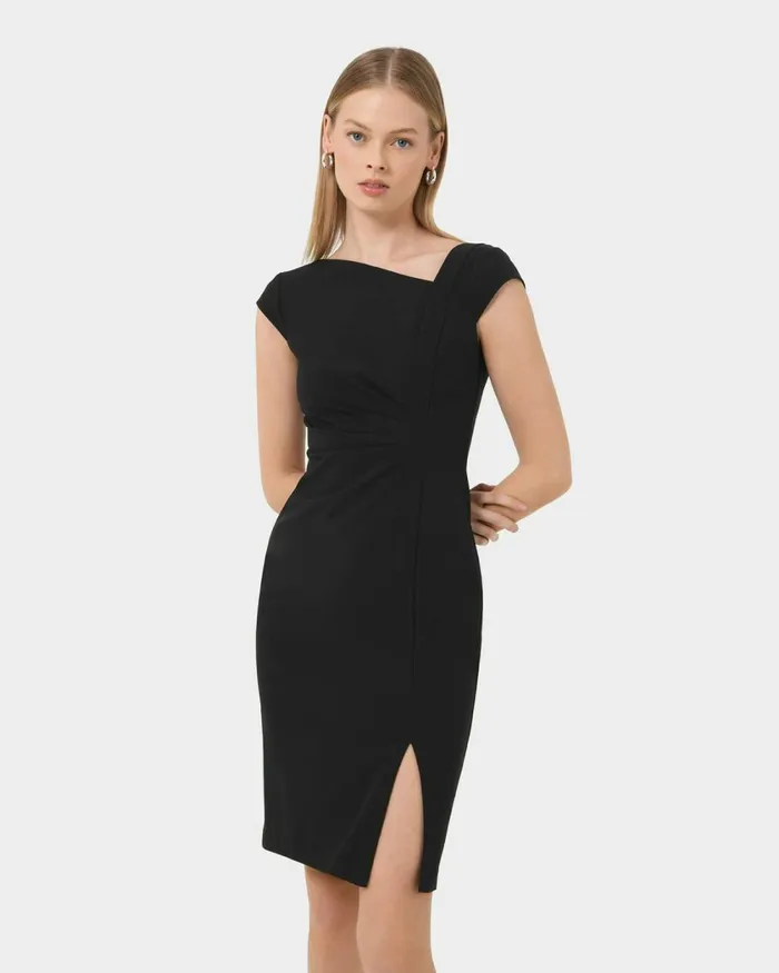 Forcast New Kenzie Asymmetric Dress Ivoryblack Women Work Dresses