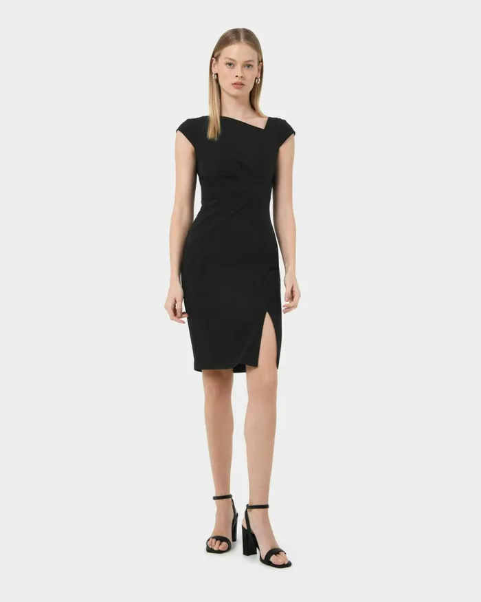 Forcast New Kenzie Asymmetric Dress Ivoryblack Women Work Dresses