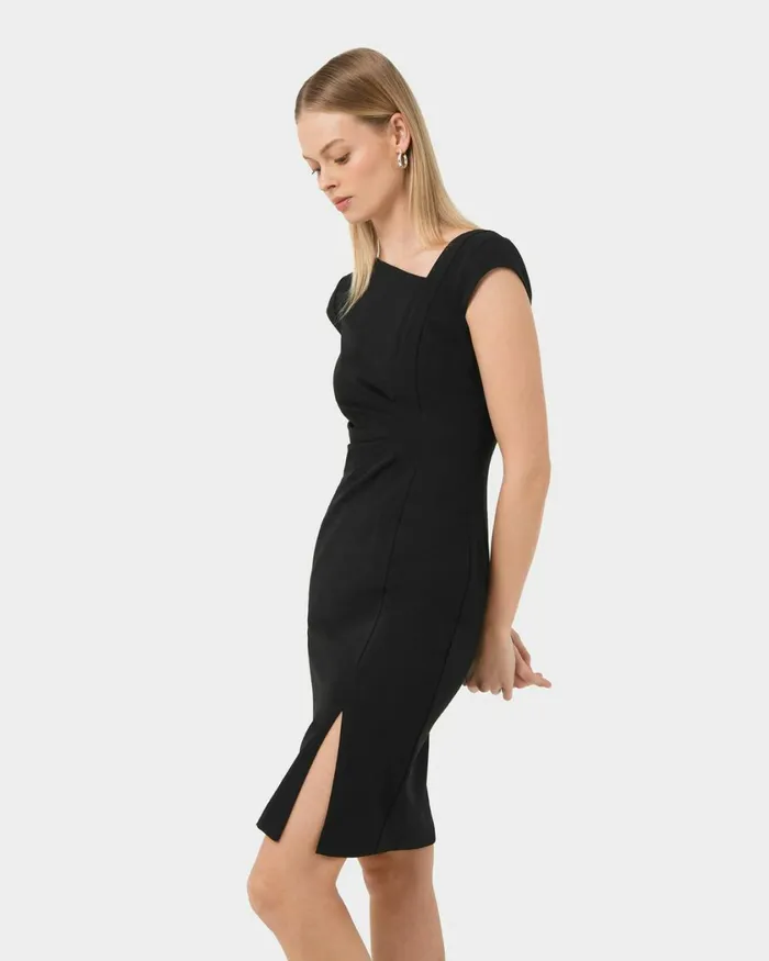 Forcast New Kenzie Asymmetric Dress Ivoryblack Women Work Dresses