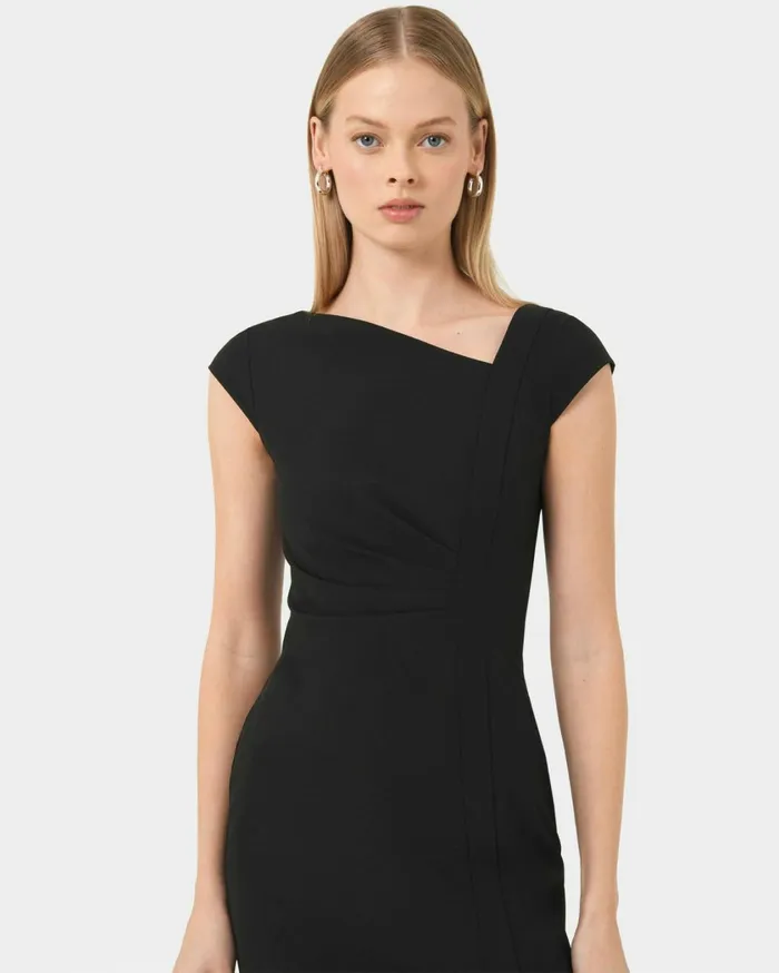 Forcast New Kenzie Asymmetric Dress Ivoryblack Women Work Dresses