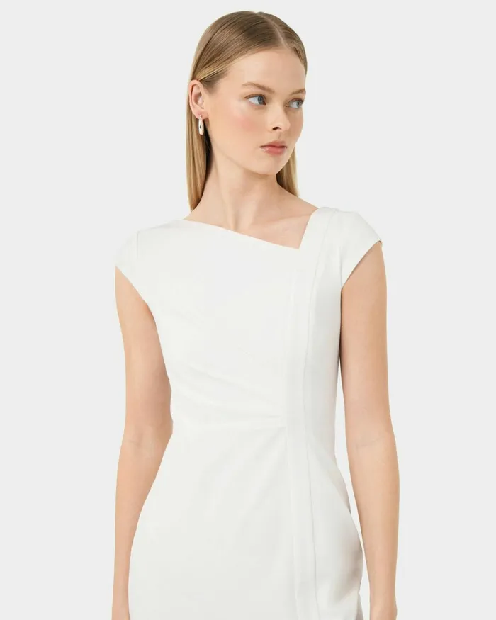 Forcast New Kenzie Asymmetric Dress Ivoryblack Women Work Dresses
