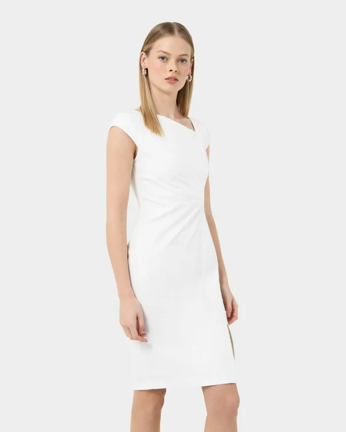 Forcast New Kenzie Asymmetric Dress Ivoryblack Women Work Dresses