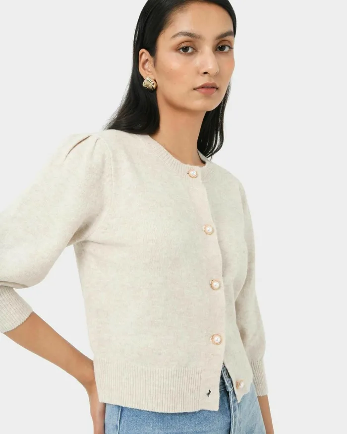 Forcast Nia Button Cardigan Almonddusty Blue Women Long Sleeve Tops