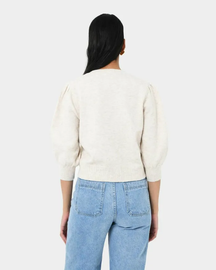 Forcast Nia Button Cardigan Almonddusty Blue Women Long Sleeve Tops