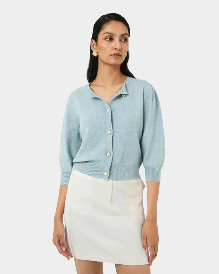 Forcast Nia Button Cardigan Almonddusty Blue Women Long Sleeve Tops
