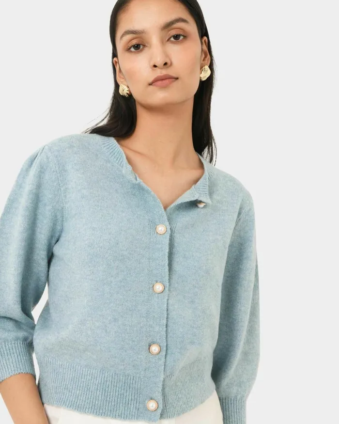 Forcast Nia Button Cardigan Almonddusty Blue Women Long Sleeve Tops