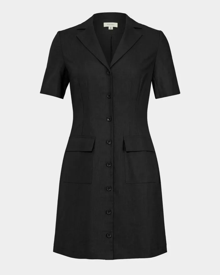 Forcast Nia Button Linen Dress Biscuitblack Women Mini Dresses