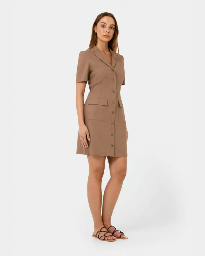 Forcast Nia Button Linen Dress Biscuitblack Women Mini Dresses