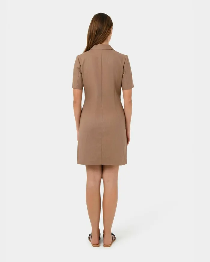 Forcast Nia Button Linen Dress Biscuitblack Women Mini Dresses