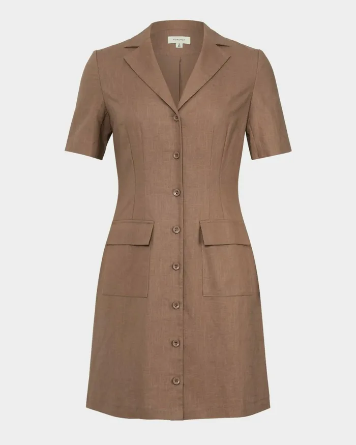 Forcast Nia Button Linen Dress Biscuitblack Women Mini Dresses