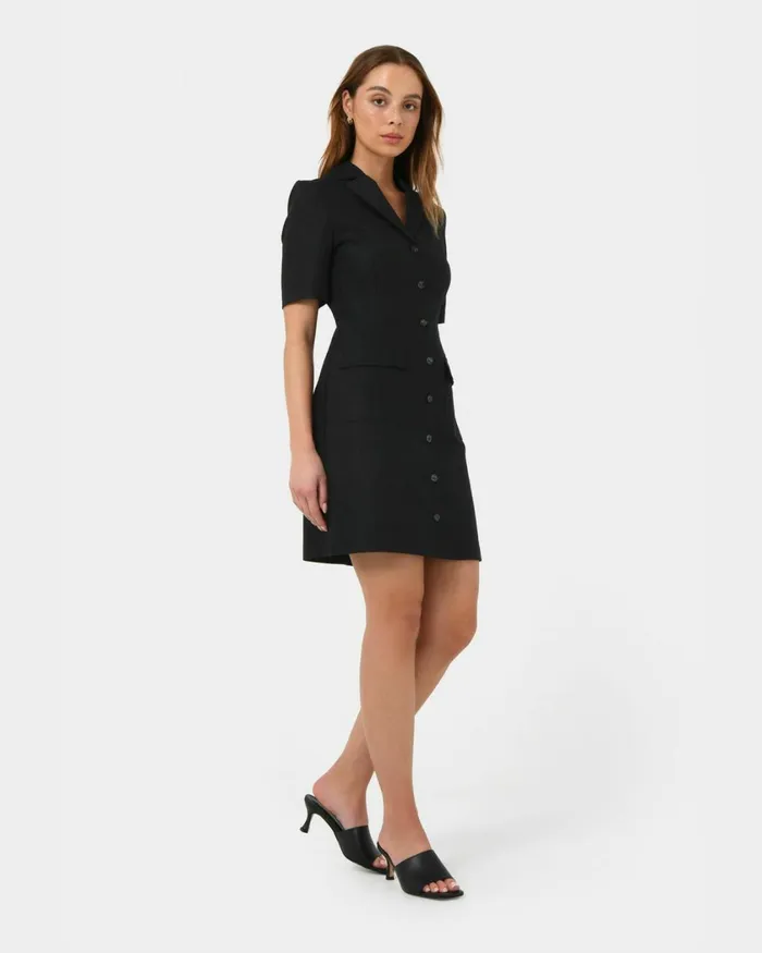 Forcast Nia Button Linen Dress Biscuitblack Women Mini Dresses