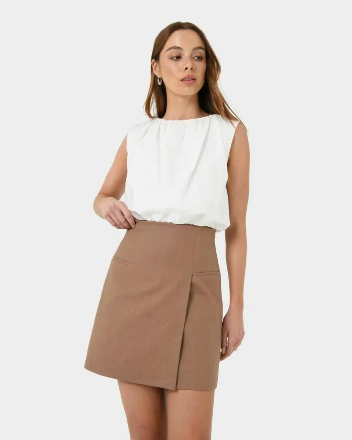 Forcast Nia Mini Linen Skirt Biscuitblack Women Mini Skirts