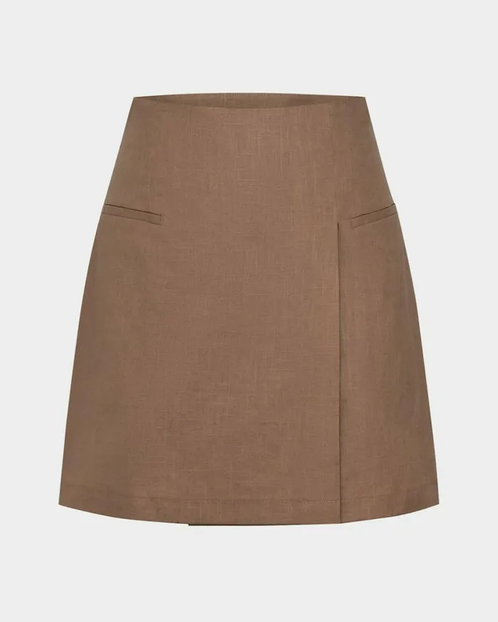 Forcast Nia Mini Linen Skirt Biscuitblack Women Mini Skirts
