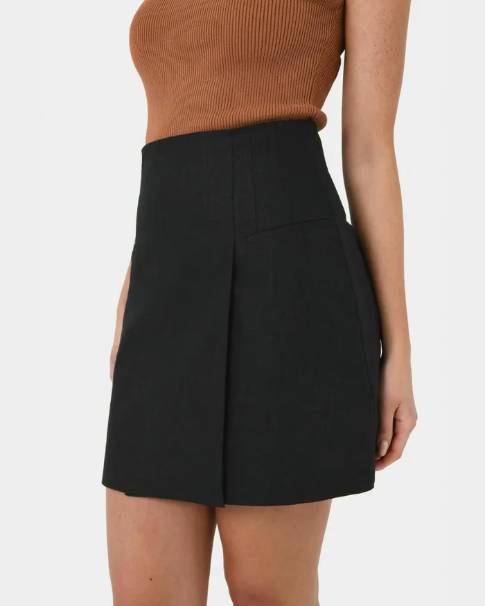 Forcast Nia Mini Linen Skirt Biscuitblack Women Mini Skirts