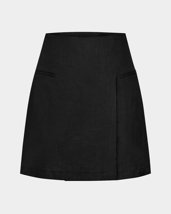 Forcast Nia Mini Linen Skirt Biscuitblack Women Mini Skirts