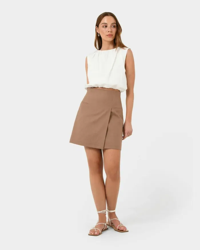 Forcast Nia Mini Linen Skirt Biscuitblack Women Mini Skirts