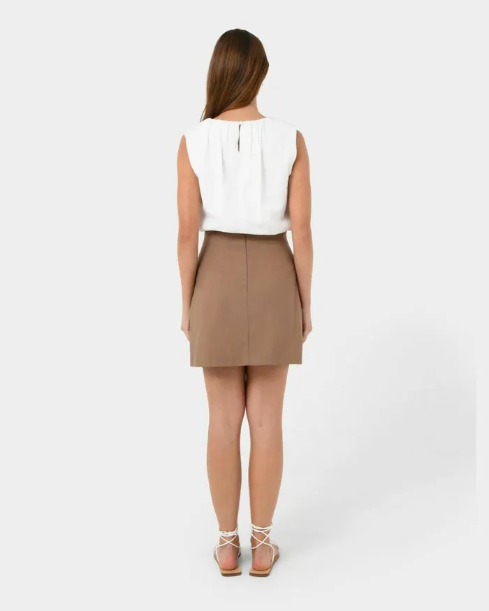 Forcast Nia Mini Linen Skirt Biscuitblack Women Mini Skirts