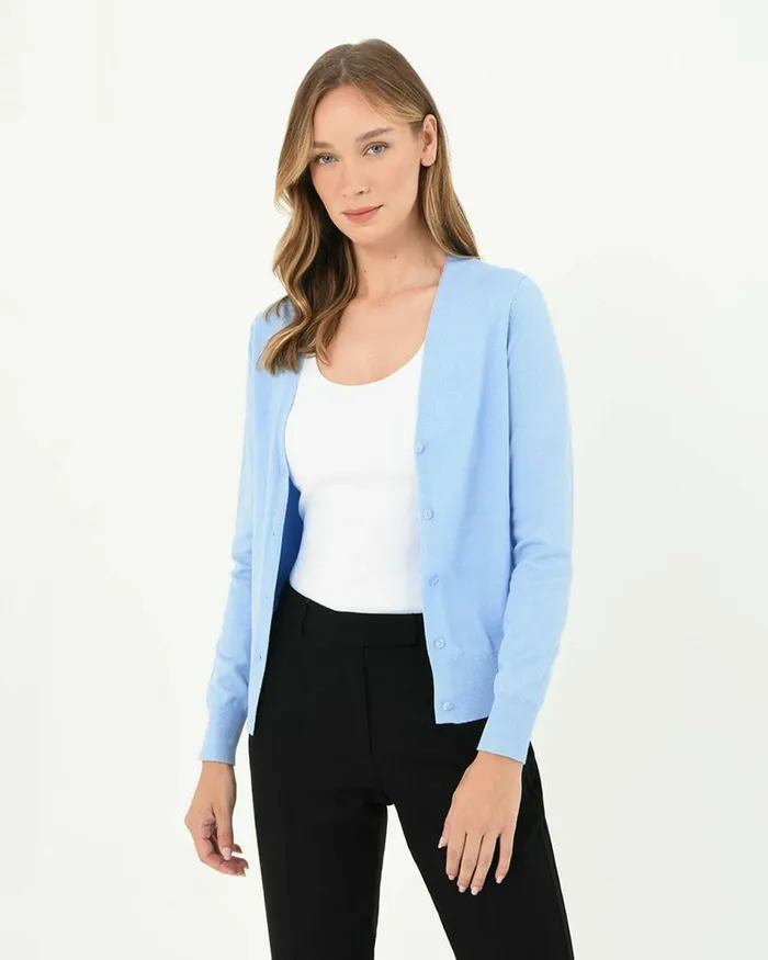 Forcast Nicolette Vneck Knit Cardigan Sky Bluerubyoatmealboneivorymintdark Navyblack Women Long Sleeve Tops