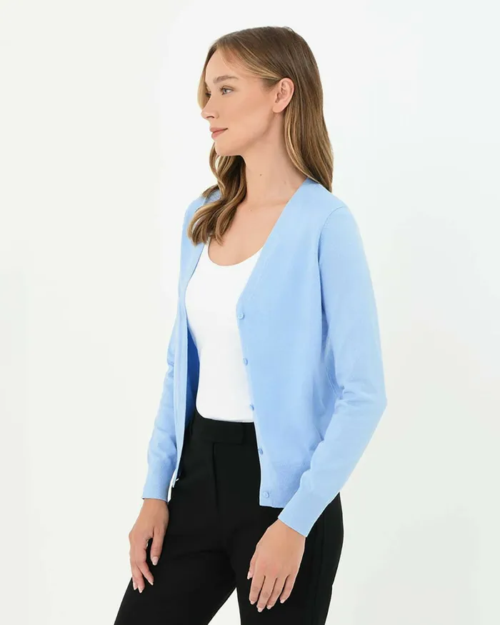 Forcast Nicolette Vneck Knit Cardigan Sky Bluerubyoatmealboneivorymintdark Navyblack Women Long Sleeve Tops