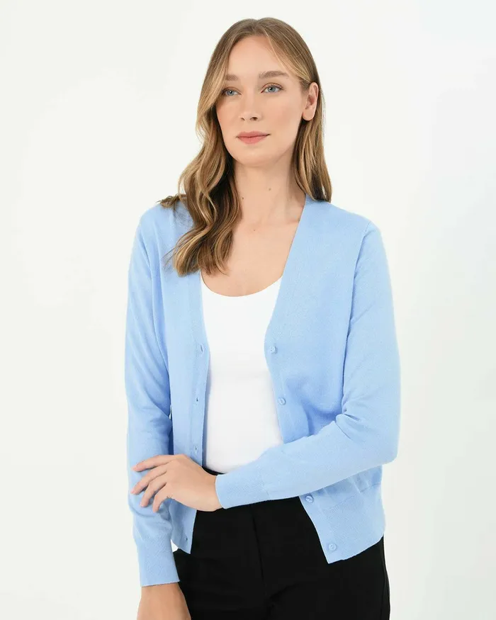 Forcast Nicolette Vneck Knit Cardigan Sky Bluerubyoatmealboneivorymintdark Navyblack Women Long Sleeve Tops