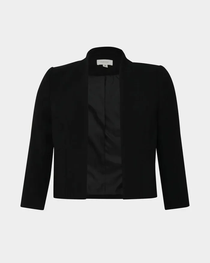 Forcast Nikki Collarless Crop Jacket Ivoryblack Women Jackets and Blazers