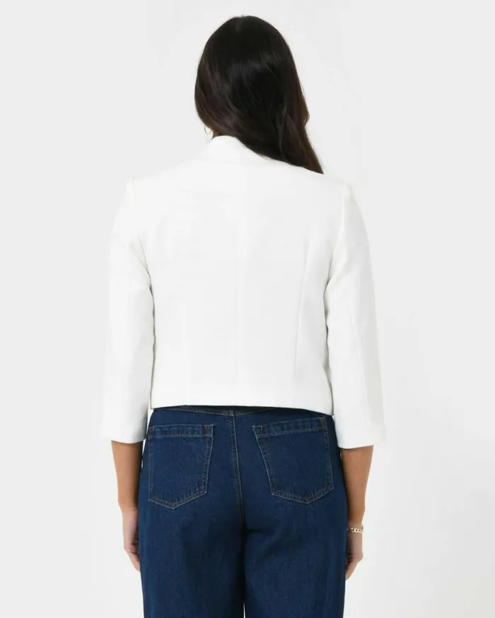 Forcast Nikki Collarless Crop Jacket Ivoryblack Women Jackets and Blazers