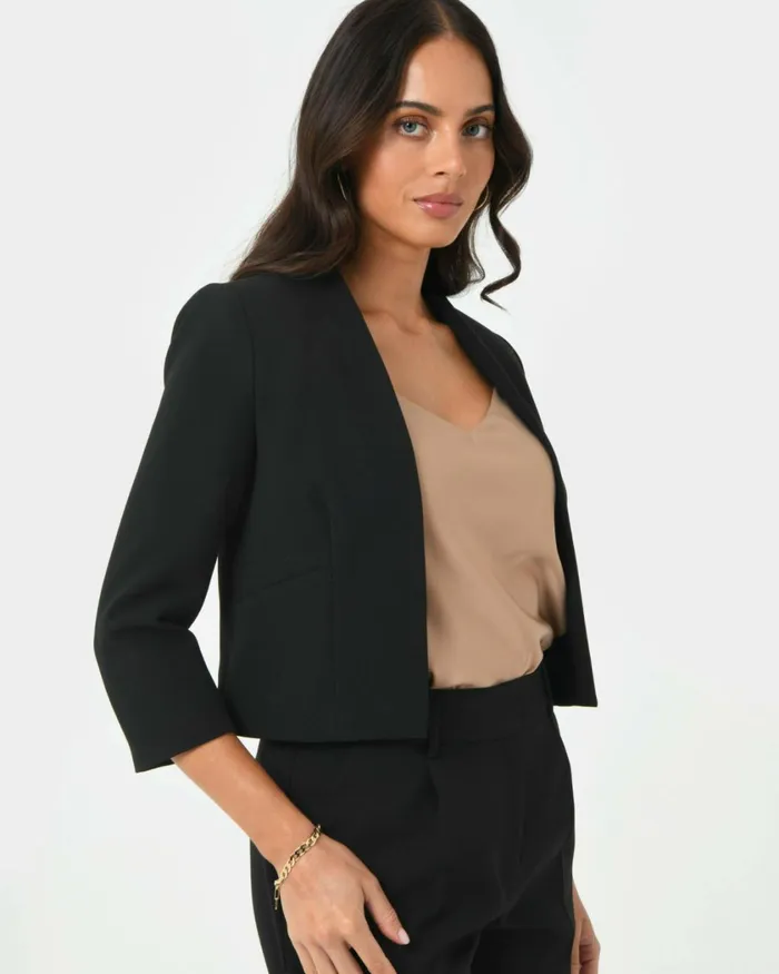 Forcast Nikki Collarless Crop Jacket Ivoryblack Women Jackets and Blazers