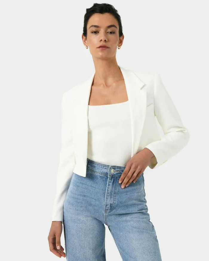 Forcast Nikki Cropped Blazer Ivoryblack Women Jackets and Blazers