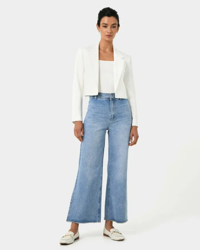 Forcast Nikki Cropped Blazer Ivoryblack Women Jackets and Blazers