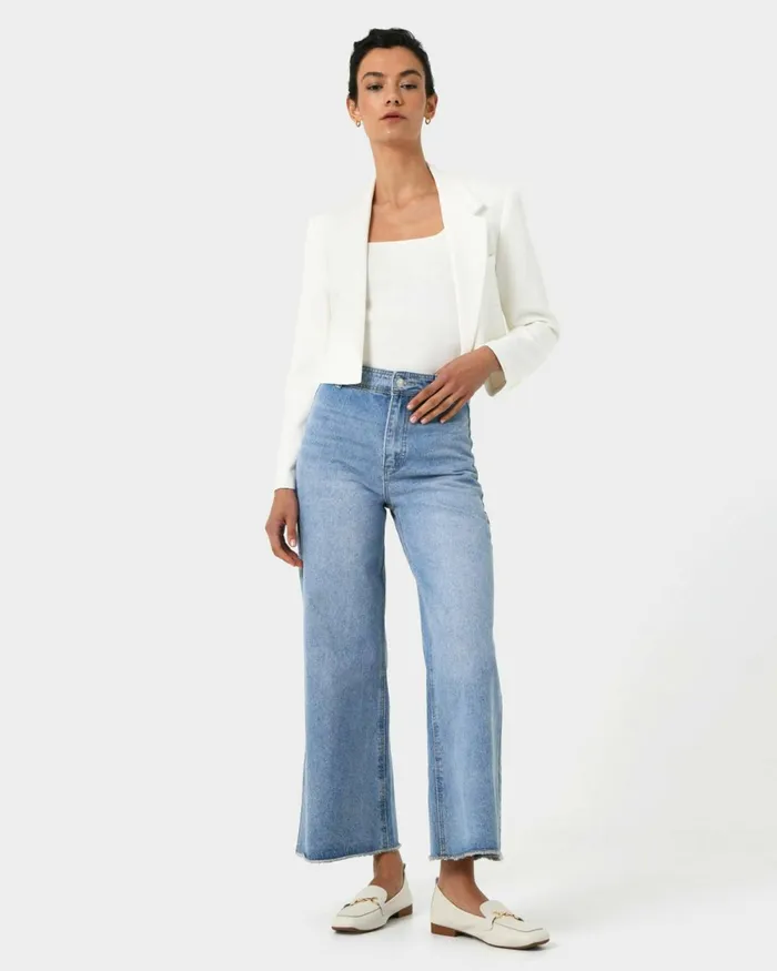 Forcast Nikki Cropped Blazer Ivoryblack Women Jackets and Blazers