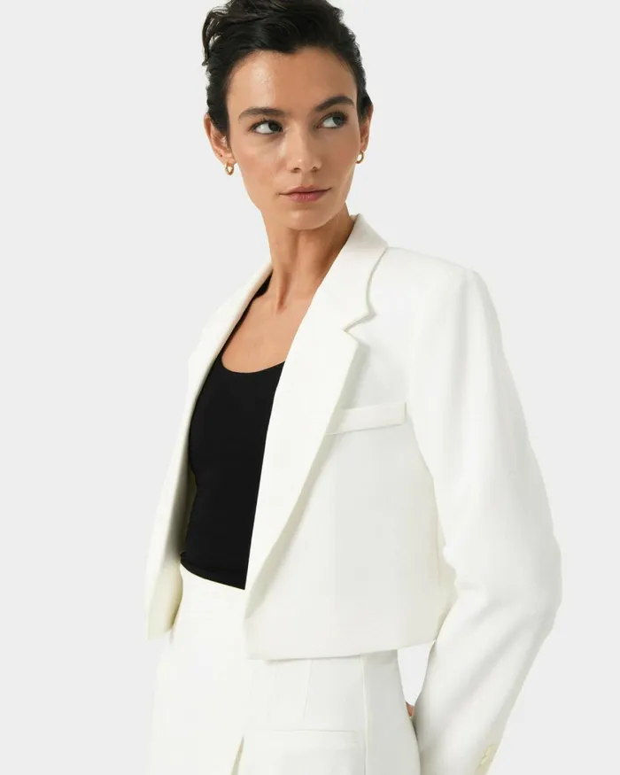 Forcast Nikki Cropped Blazer Ivoryblack Women Jackets and Blazers