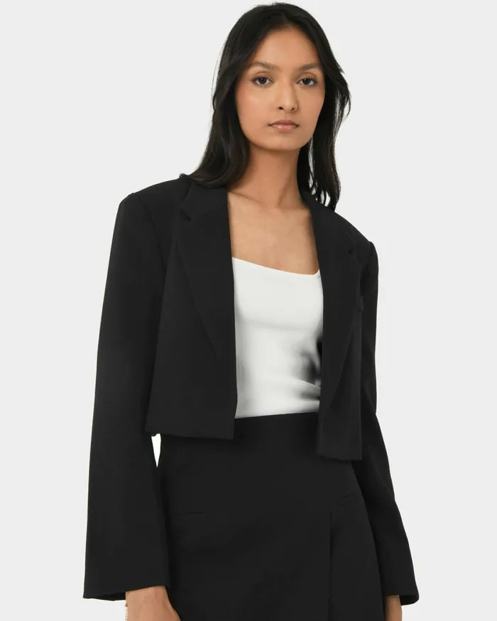 Forcast Nikki Cropped Blazer Ivoryblack Women Jackets and Blazers