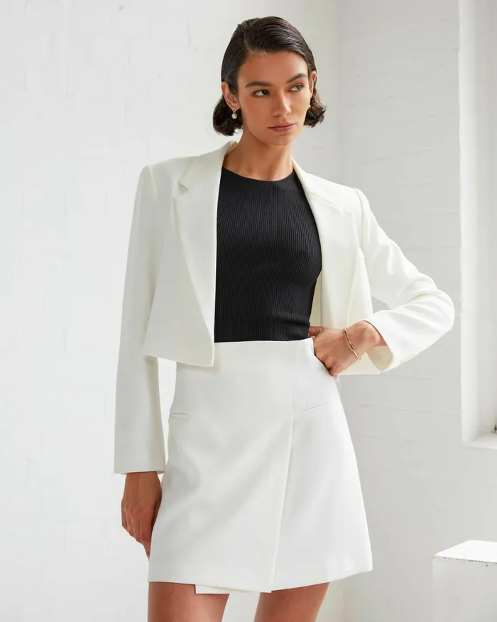 Forcast Nikki Cropped Blazer Ivoryblack Women Jackets and Blazers