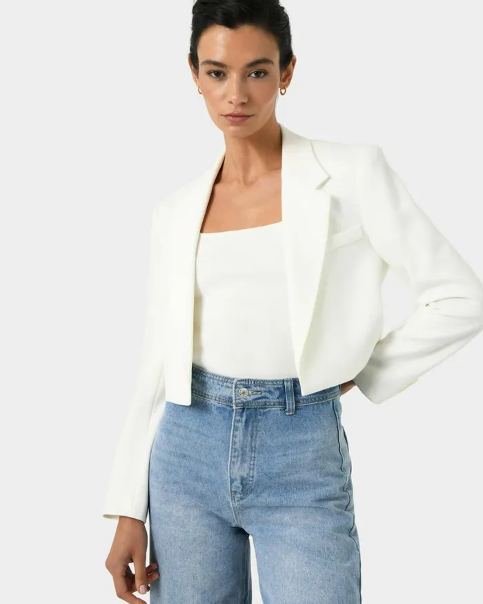 Forcast Nikki Cropped Blazer Ivoryblack Women Jackets and Blazers