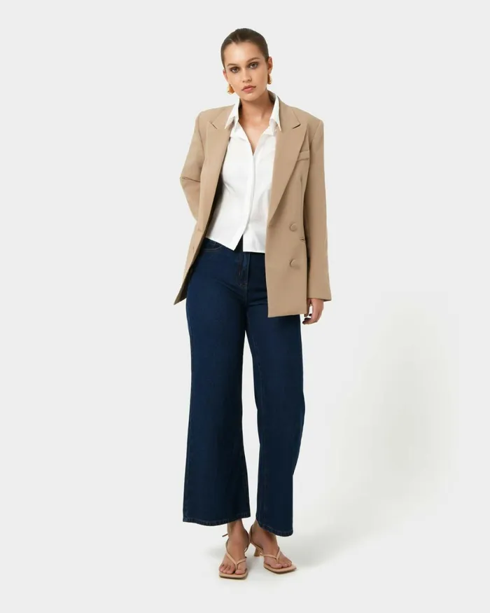 Forcast Nikki Double Breasted Blazer Warm Taupeblack Women Jackets and Blazers