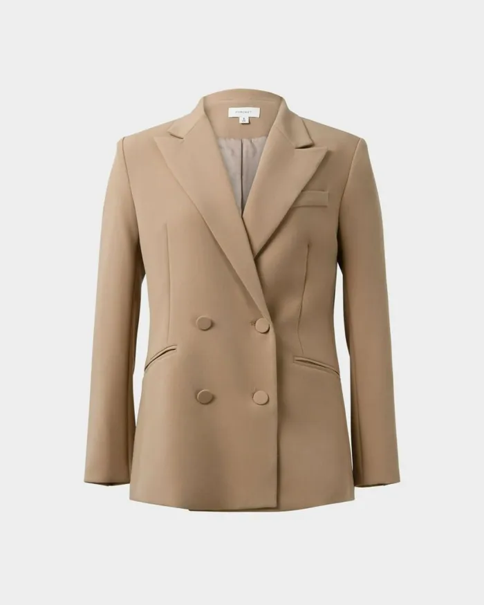 Forcast Nikki Double Breasted Blazer Warm Taupeblack Women Jackets and Blazers