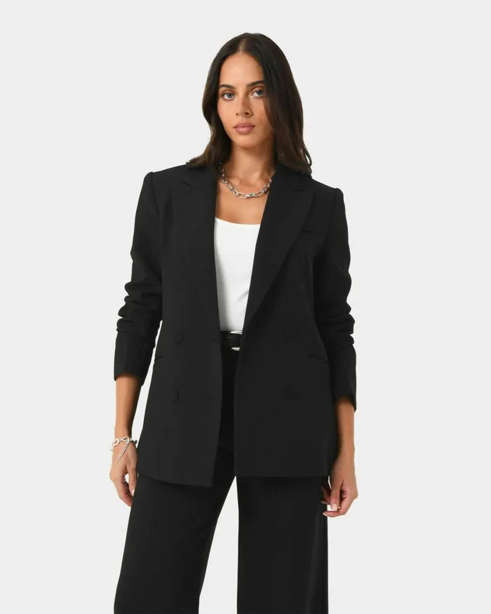 Forcast Nikki Double Breasted Blazer Warm Taupeblack Women Jackets and Blazers