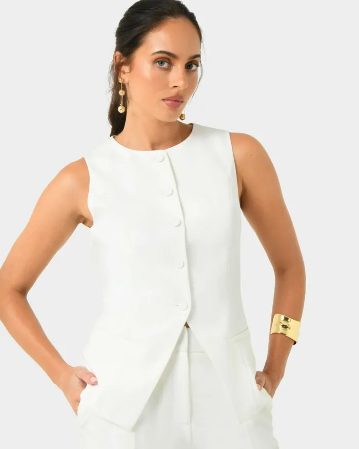 Forcast Nikki Longline Vest Warm Taupeivoryblack Women TShirts and Tops